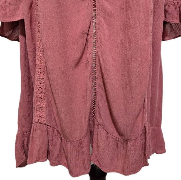 Knox Rose Dusty Rose Cold Shoulder Boho Top With Tassel Tie And Lace Size Medium - Picture 3 of 12